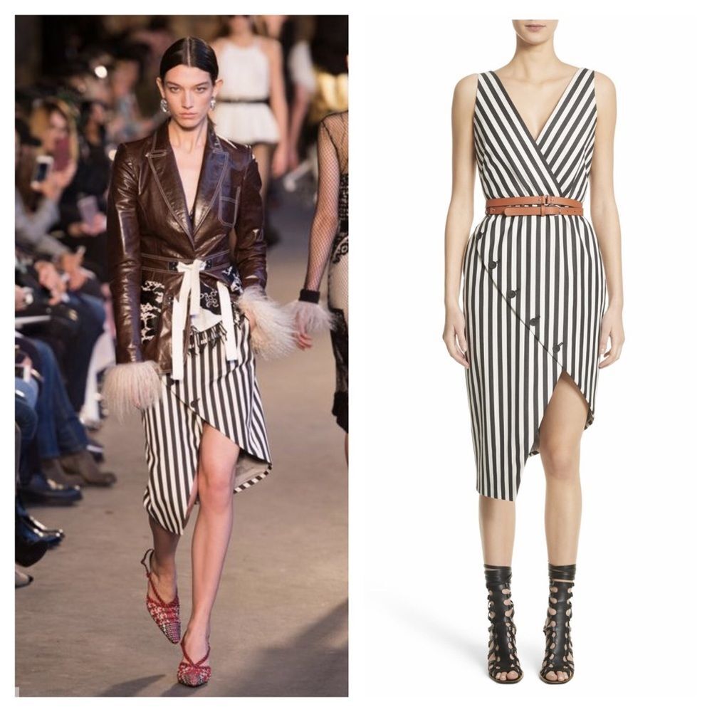 Altuzarra Runway Asymmetrical Vertical Stripe V-neck Dress Sz 6 NWT Luxury